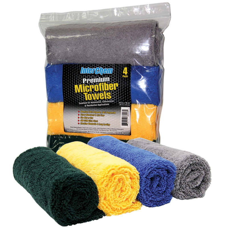 Interchem Premium Microfiber Towels 16" x 16" 400 GSM - 4 Pack