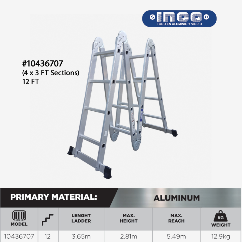 [10436707] Inco Aluminum Articulated Ladder - 330lb Rating (4 x 3FT Sections (12FT))
