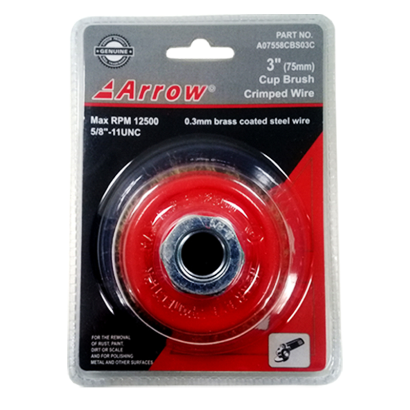 [A07558CBS03C] Arrow® Cup Brush Crimped Wire (3" (75mm): Max RPM 12500 - 5/8"-11UNC)