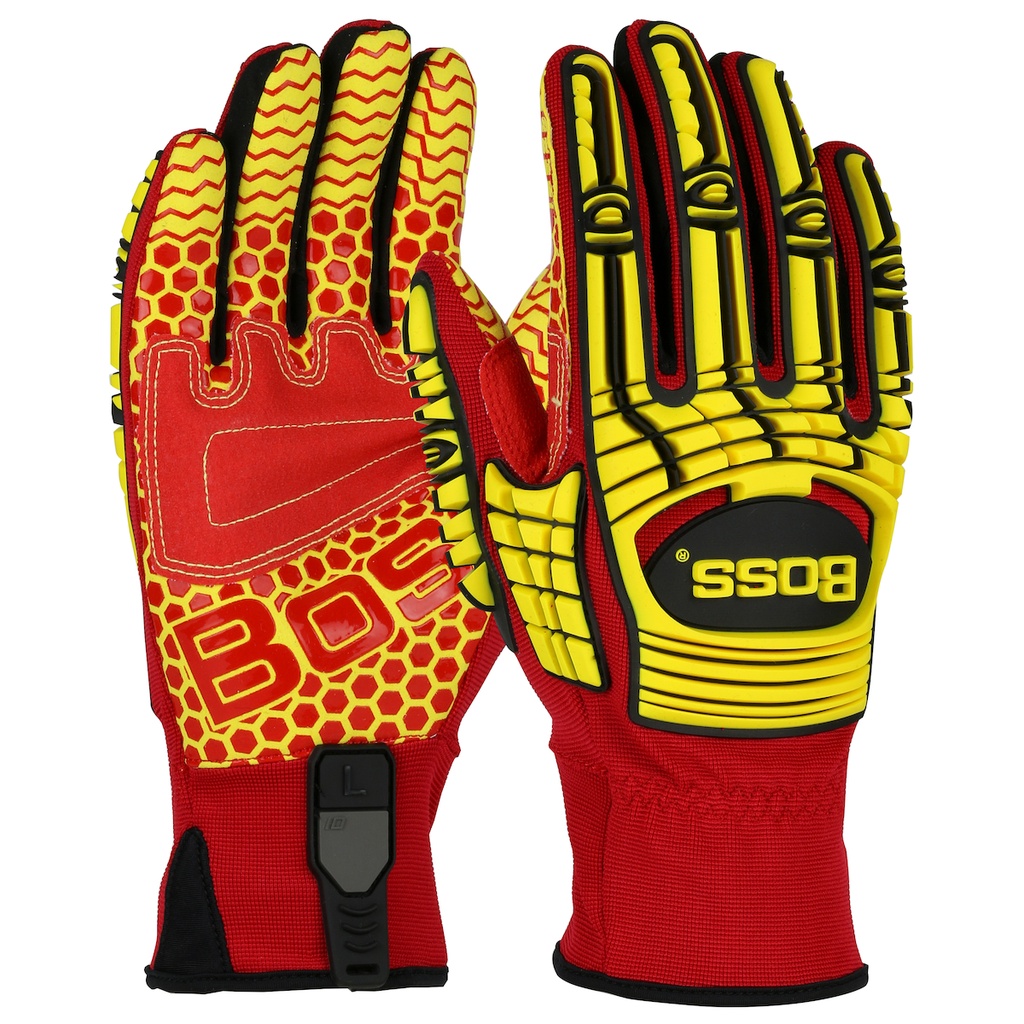 Boss - Synthetic Leather Palm with Red Silicone Grip and Spandex Back – TPR Impact Protection