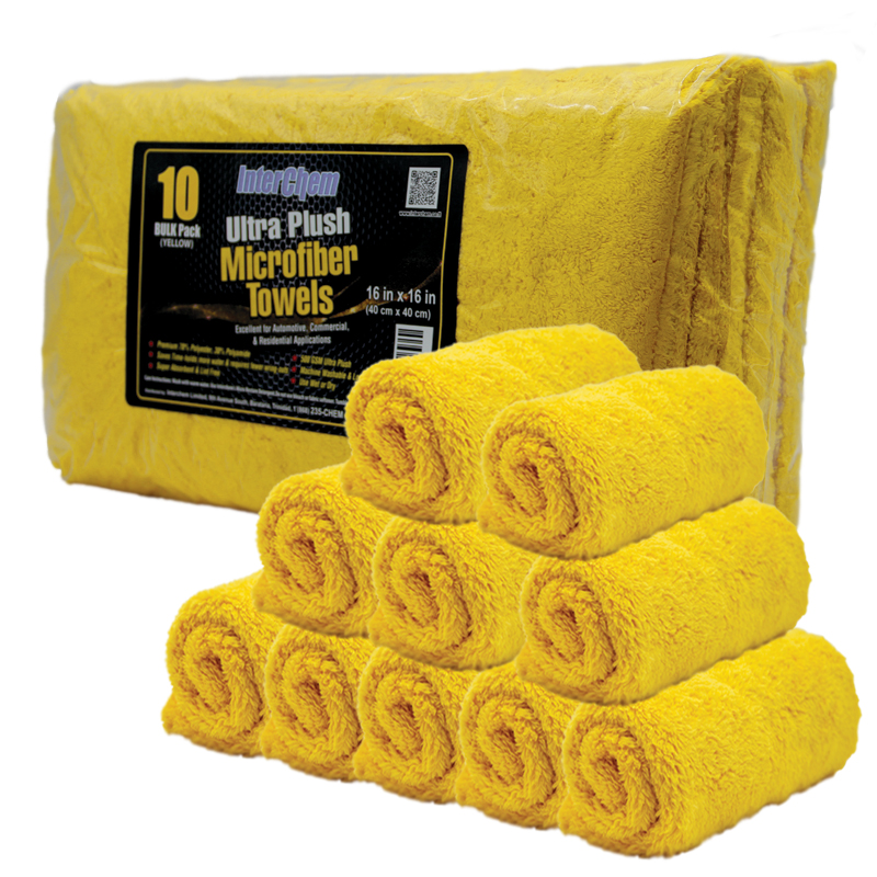 [323040] Interchem Ultra Plush Microfiber Towels 16" x 16" 500 GSM - 10 Pack (Yellow)