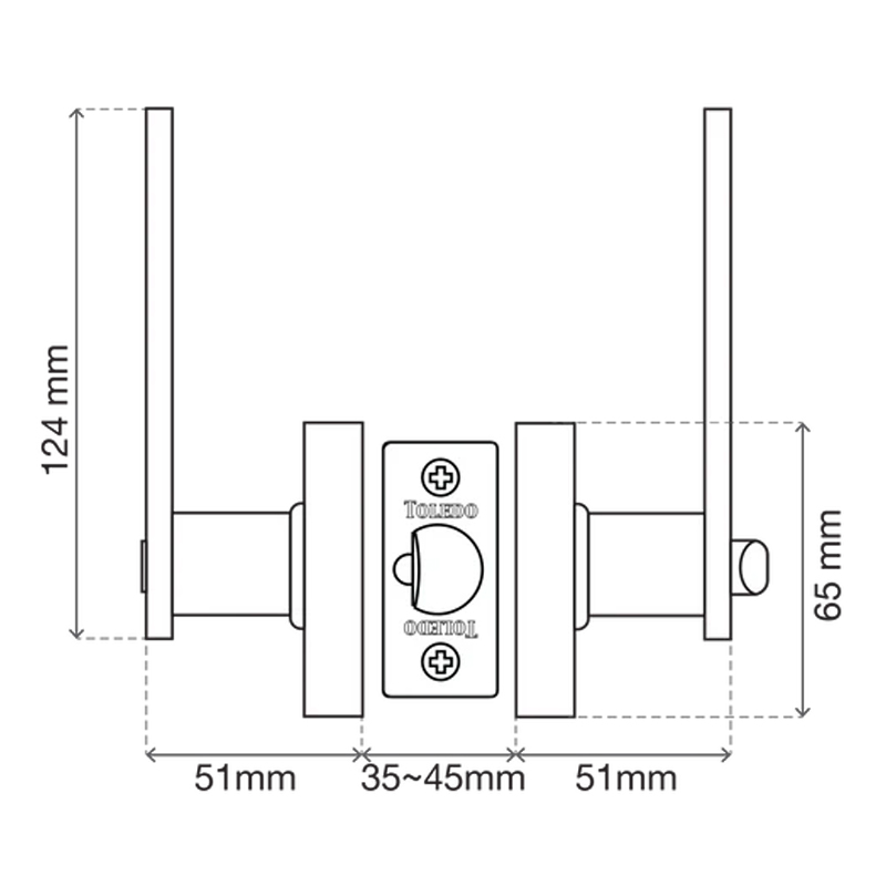 Toledo Lugo Interior Lock Lever Set-Square Rosette - Matte Black