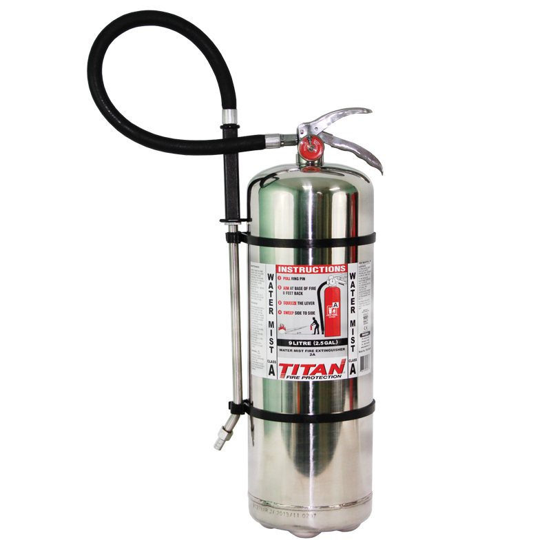 9 Litre (2.5gal) TITAN Water Mist Fire Extinguisher (Stainless Steel)