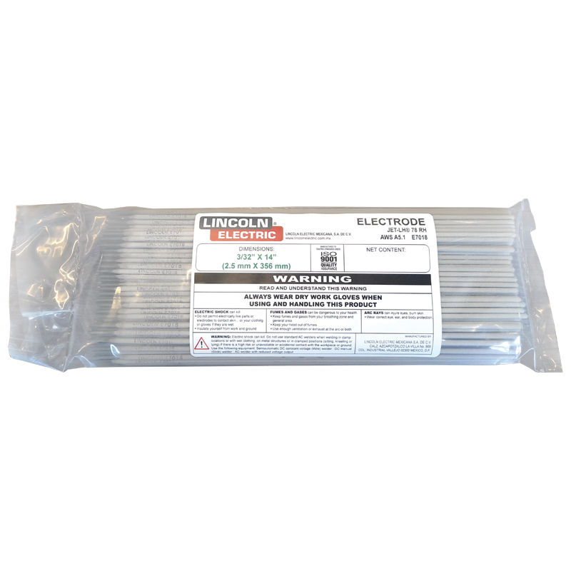 Lincoln Jetweld E-7018 (2.5mm) 3/32" Electrode, (4.5Kg/10lb Pack)