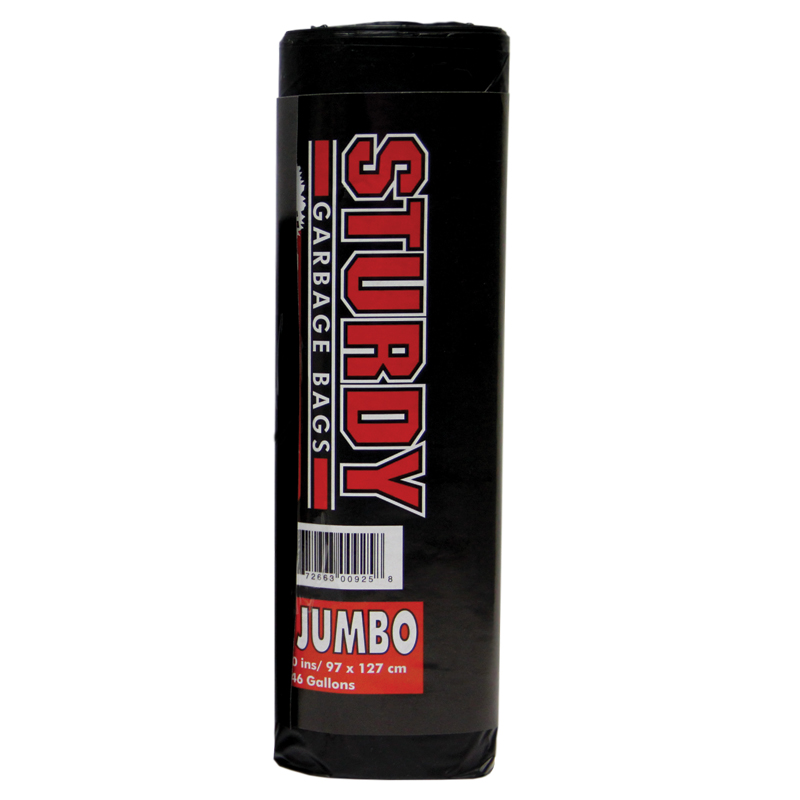 Sturdy Jumbo Black Garbage Bags - 10/Roll  - 38" x 50" (46 Gallons)