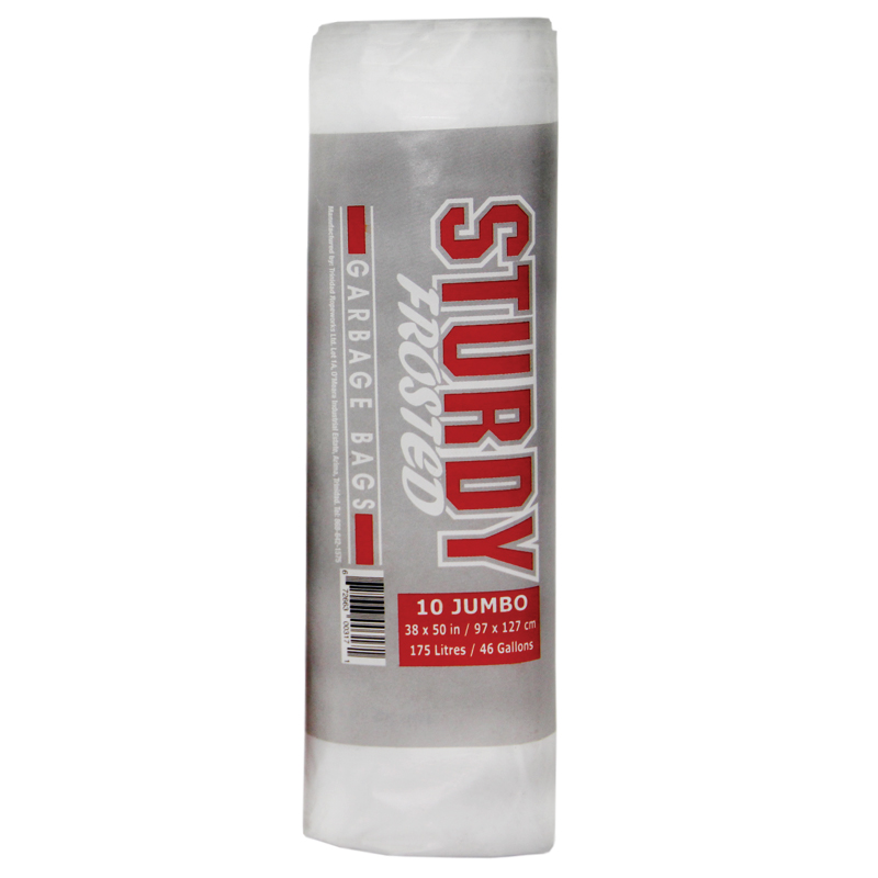 Sturdy Jumbo Frosted Garbage Bags - 10/Roll  - 38 x 50 ins/97 x 127 cm (46 Gallons)