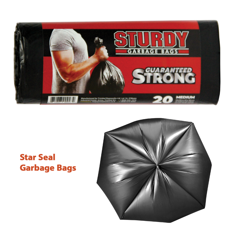 Sturdy Medium Black Garbage Bags - 20/Roll  - 24" x 36" (15 Gallons)