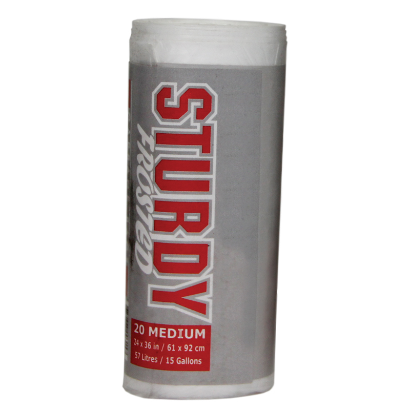 Sturdy Medium Frosted Garbage Bags - 20/Roll  - 24 x 36 ins/62 x 91 cm (15 Gallons)