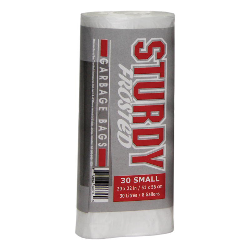 Sturdy Small Frosted Garbage Bags -30/Roll  - 20 x 22 ins/51 x 56 cm (8Gallons)