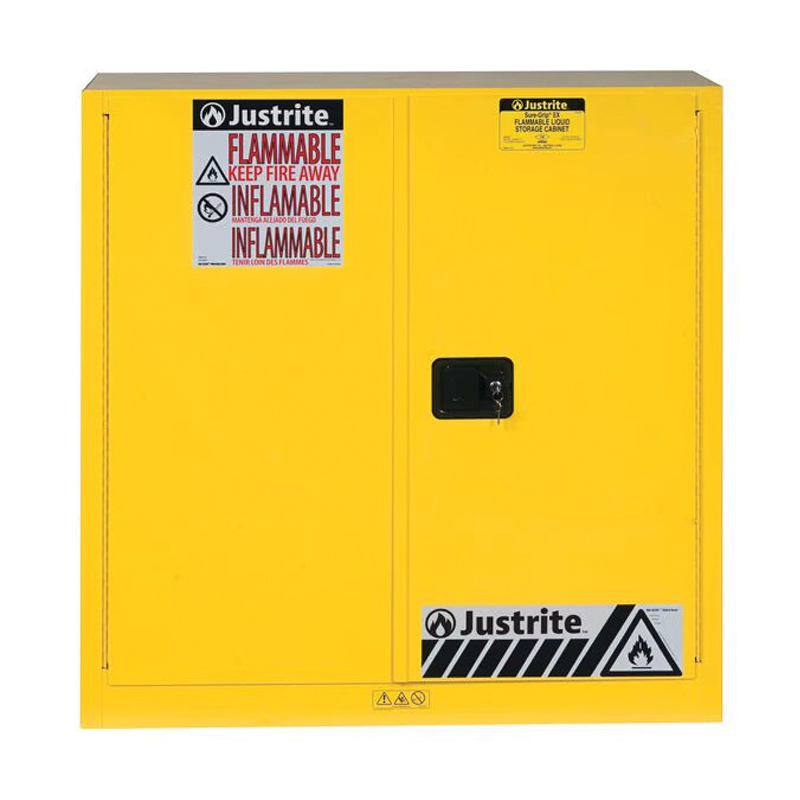 Justrite Safety Cabinet Flammable 30 Gallon Yellow 1 Shel 2 Self Closing Doors