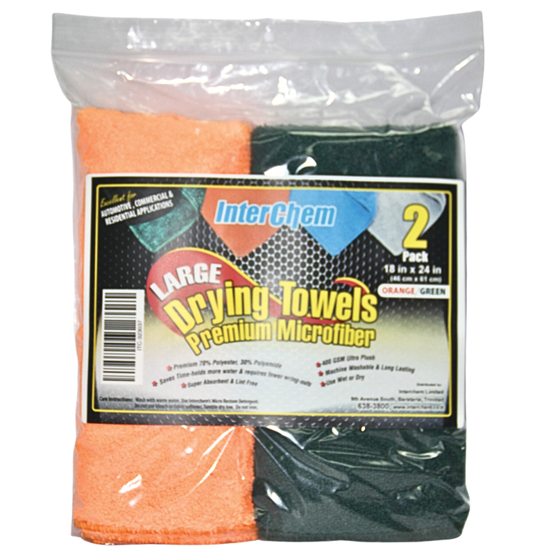 Interchem Large Drying Towels Premium Microfiber 18" x 24"  (2 Pack)