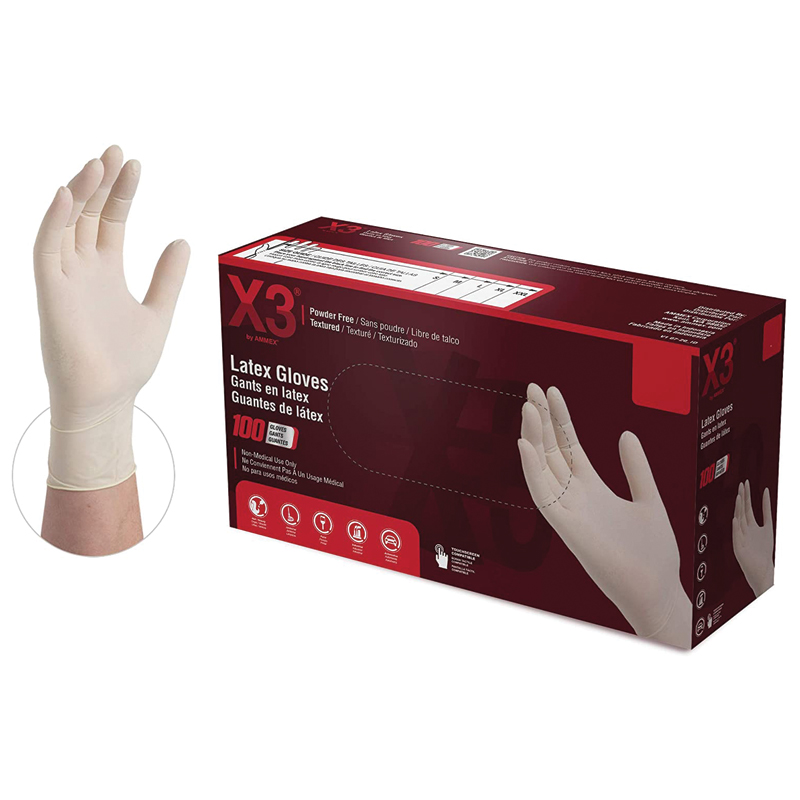 AMMEX® LX3® 3 Mil Ivory Latex Powder Free Industrial Gloves (100/Box)
