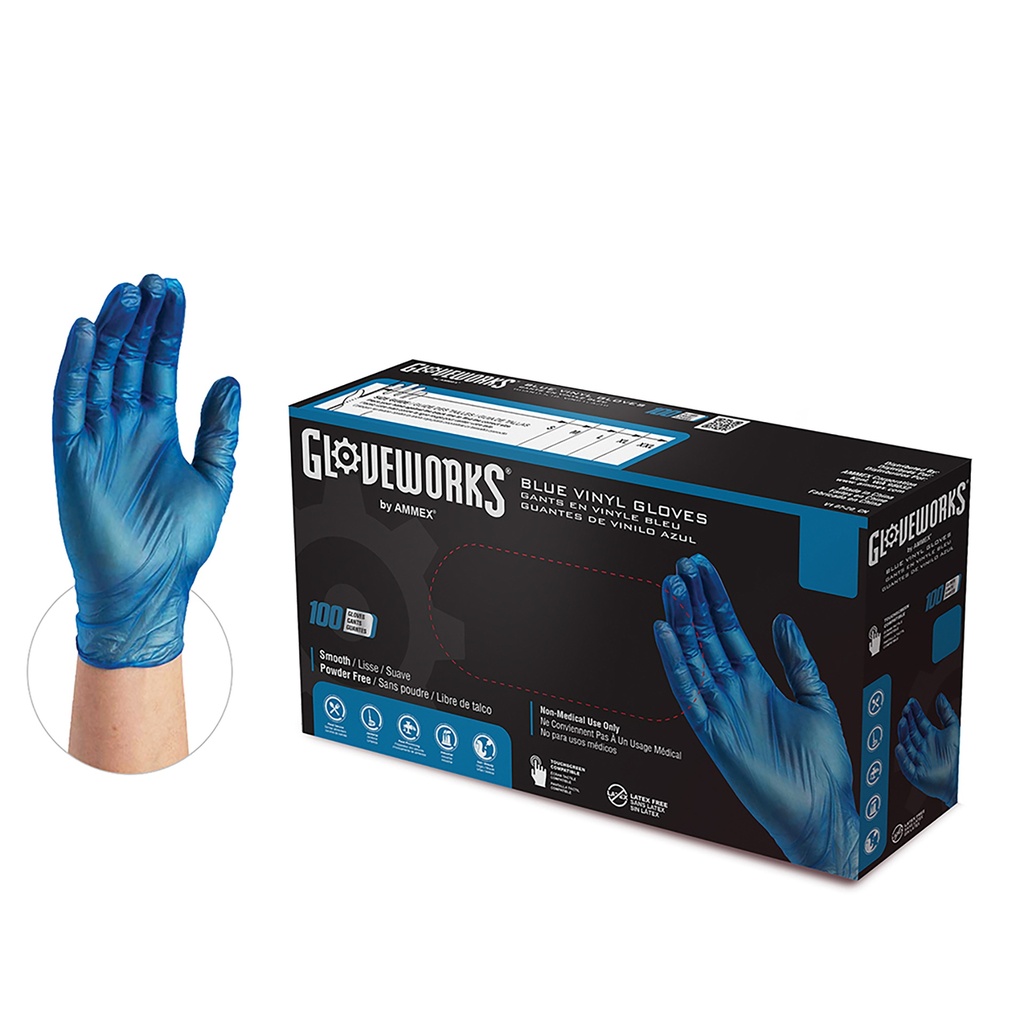 AMMEX® Gloveworks® 3 Mil Blue Vinyl Gloves (100/Box)