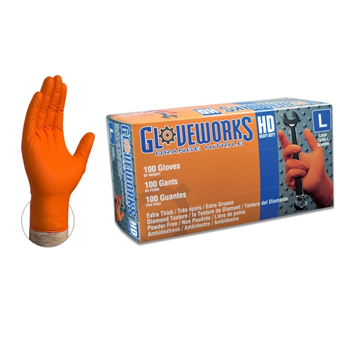 Gloveworks® HD Orange Nitrile Industrial Gloves (100/Box)