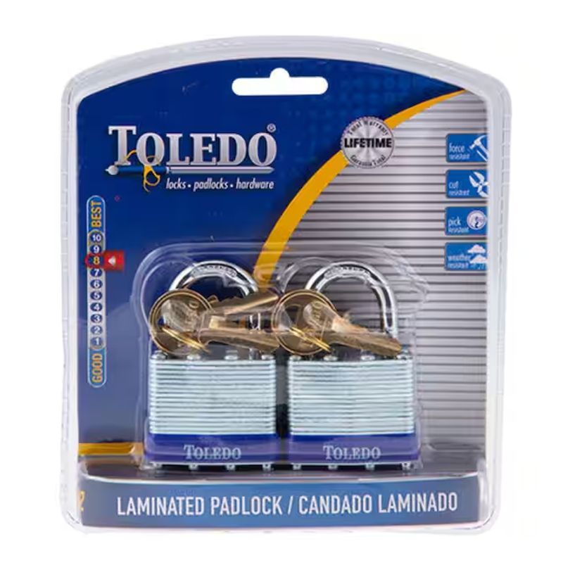Toledo Laminated Padlocks-Keyalike-2PK