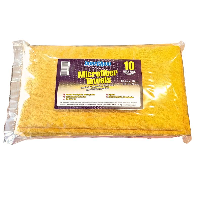 Interchem Yellow Edgeless Microfiber Towels 16" x 16" - 10 Pack