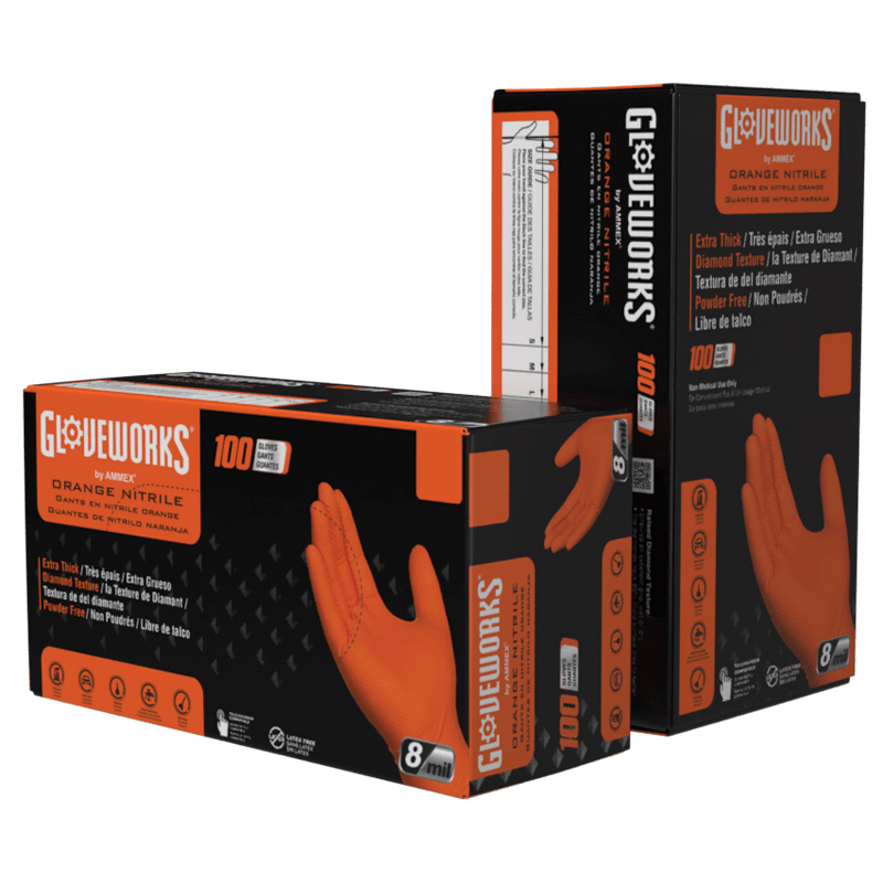 Gloveworks® 8 Mil Industrial Orange RDT Nitrile Gloves (100/Box)