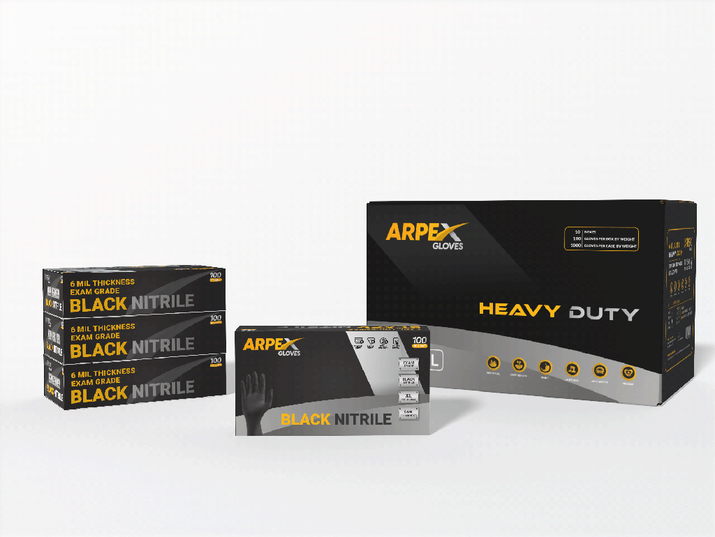 ARPEX 6 Mil Black Nitrile Industrial Gloves (100/Box)