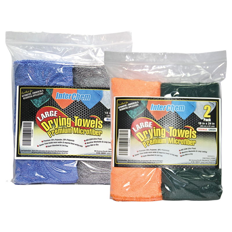 Interchem Large Drying Towels Premium Microfiber 18" x 24"  (2 Pack)