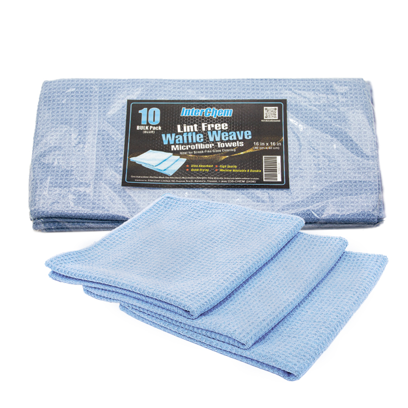 Interchem Lint-Free Waffle Weave Microfiber Towels 16" x 16" - 10 Pack