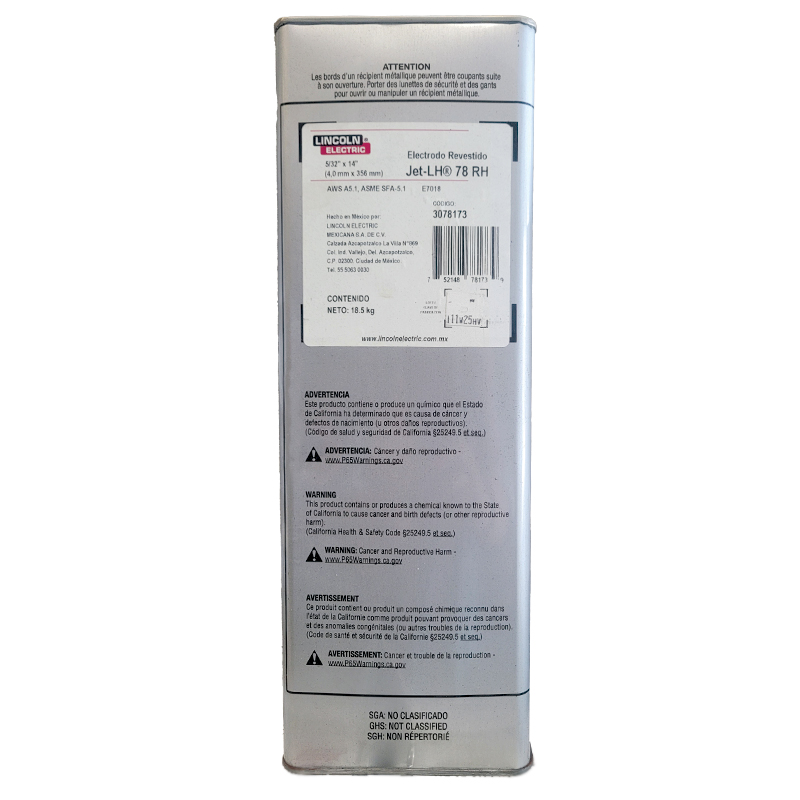 [3078173] Lincoln Jetweld E-7018 (4.0mm) 5/32" Electrode, (18.5Kg/40lb Tin)