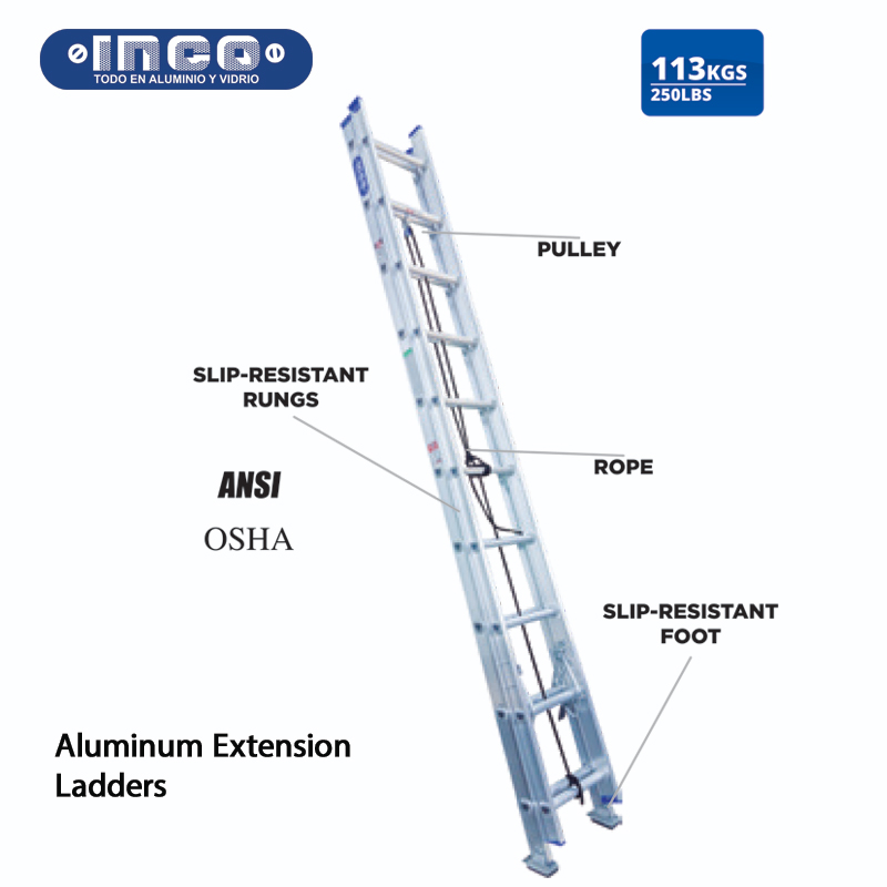 Inco Aluminum Extension Ladder - 250lb Rating