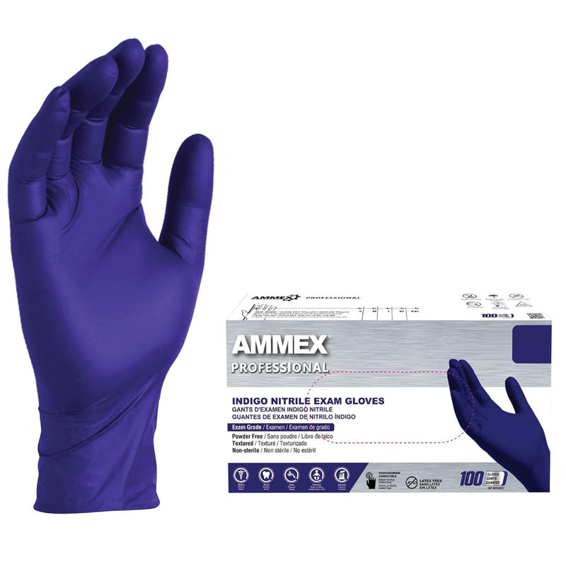 AMMEX® 3 Mil Indigo Nitrile Powder Free Exam Gloves (100/Box)