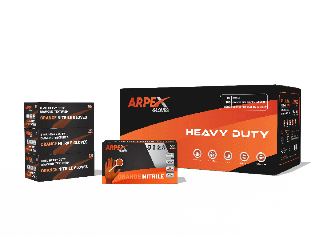 ARPEX 8 Mil Orange Nitrile Diamond Textured Gloves (100/Box)